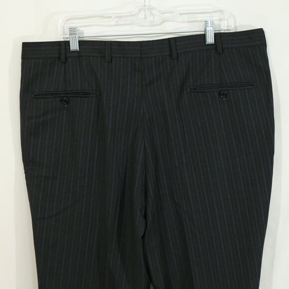 Men’s Wool Dress Pants Black Pinstripe Pleated Cuffed Trousers 39x29 Classic - Picture 1 of 13